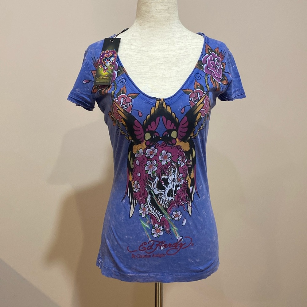 Vintage Ed Hardy Beautiful Ghost Blue T Shirt